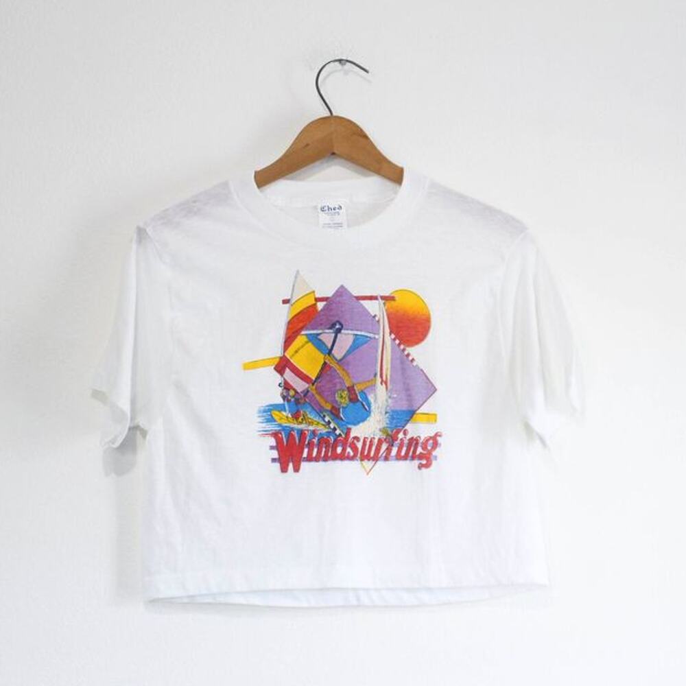 Vintage Windsurfing Crop Top T Shirt Large